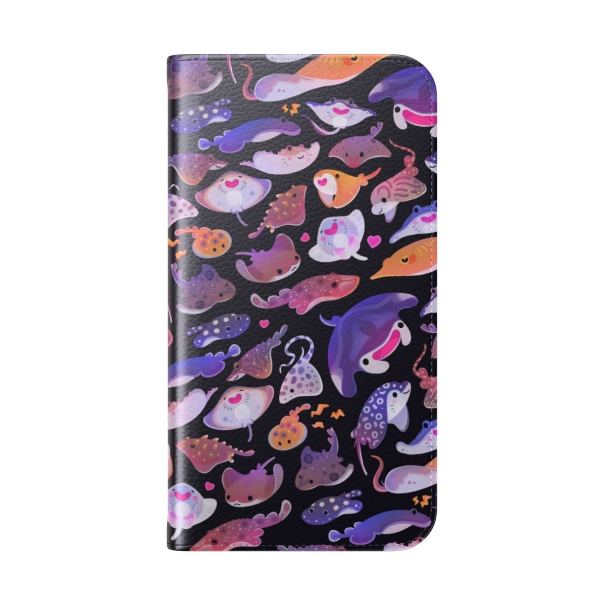 A vibrant flip cover phone case featuring a colorful ray design - Folded Back