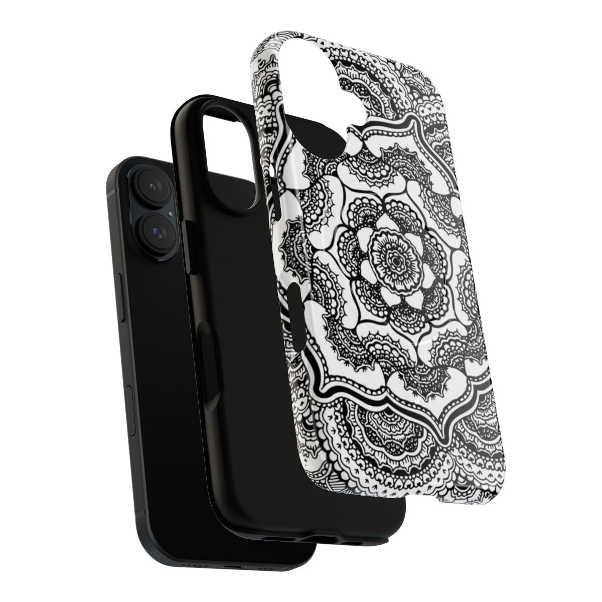 Spring Lotus Abstract Black and White Magnetic Tough Phone Case - Layers