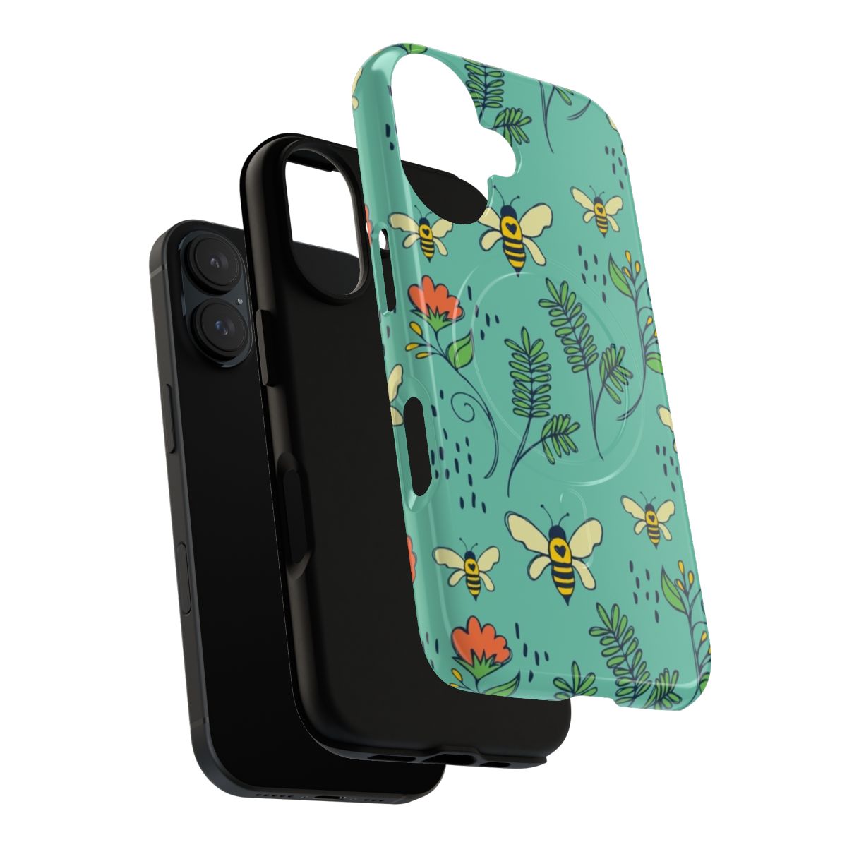 Vibrant bee and flower design on a tough, magnetic phone case - Layers