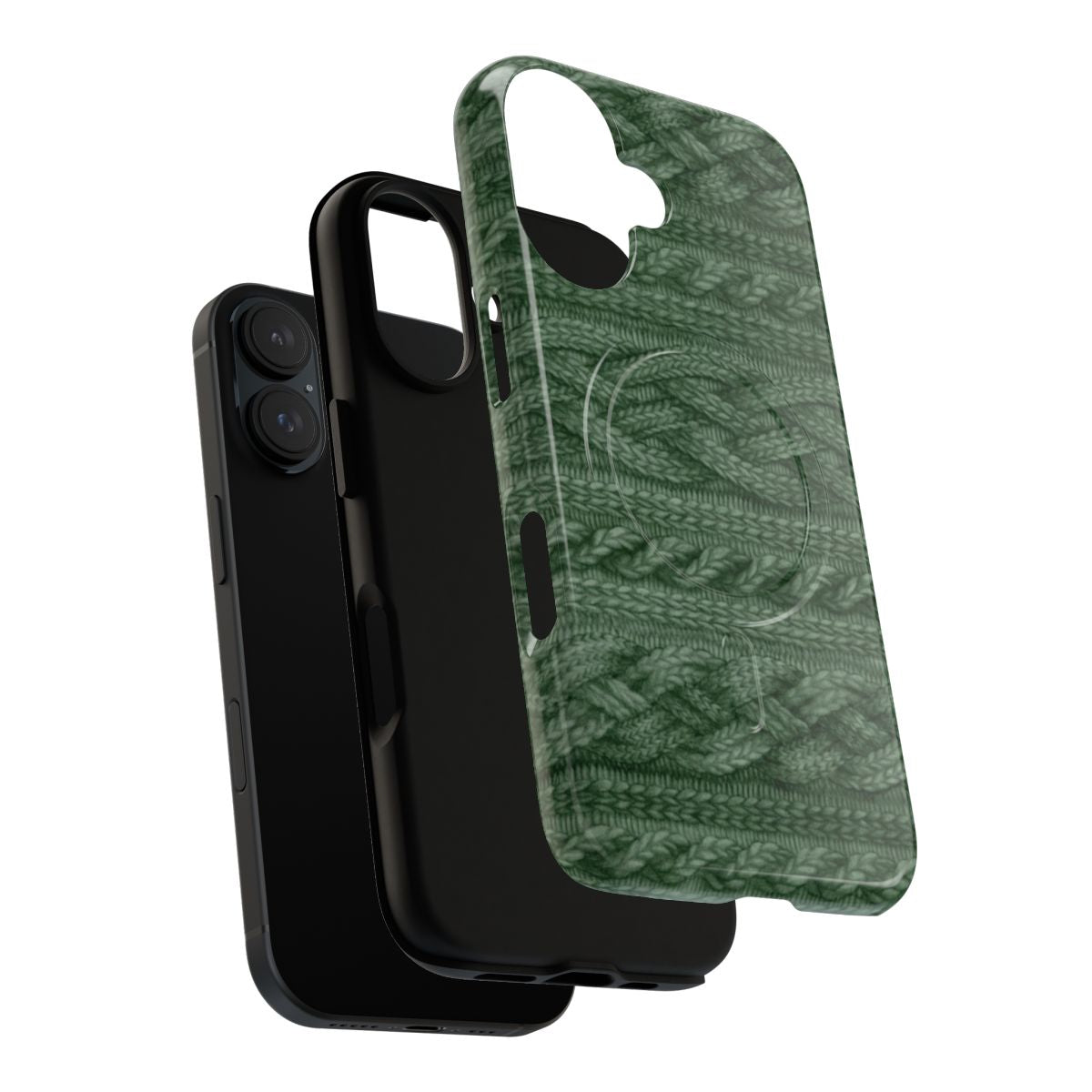 Cozy cable knit magnetic phone case in a festive green color - Layers