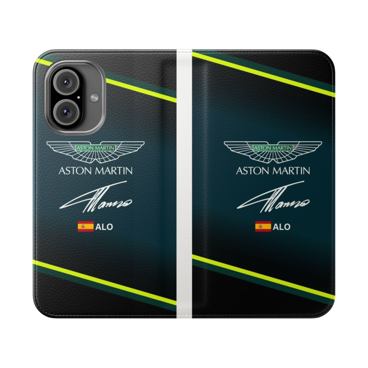 Motorsports-Inspired Fernando Alonso Aston Martin F1 Themed Flip Case for Phones