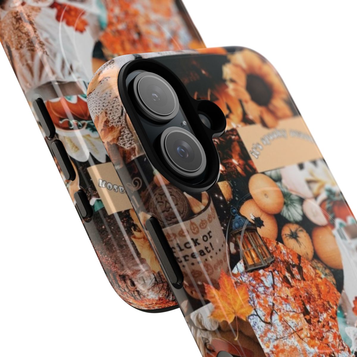 A stylish and durable fall-themed phone case featuring a digital collage design. - Detail