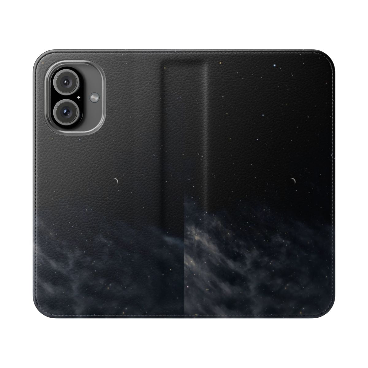 Melancholy-inspired phone case with a dark, vintage-style landscape design featuring the moon and stars.