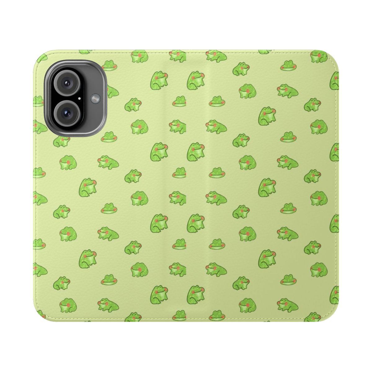 Flip cover phone case with a cute frog design in a cottagecore style.