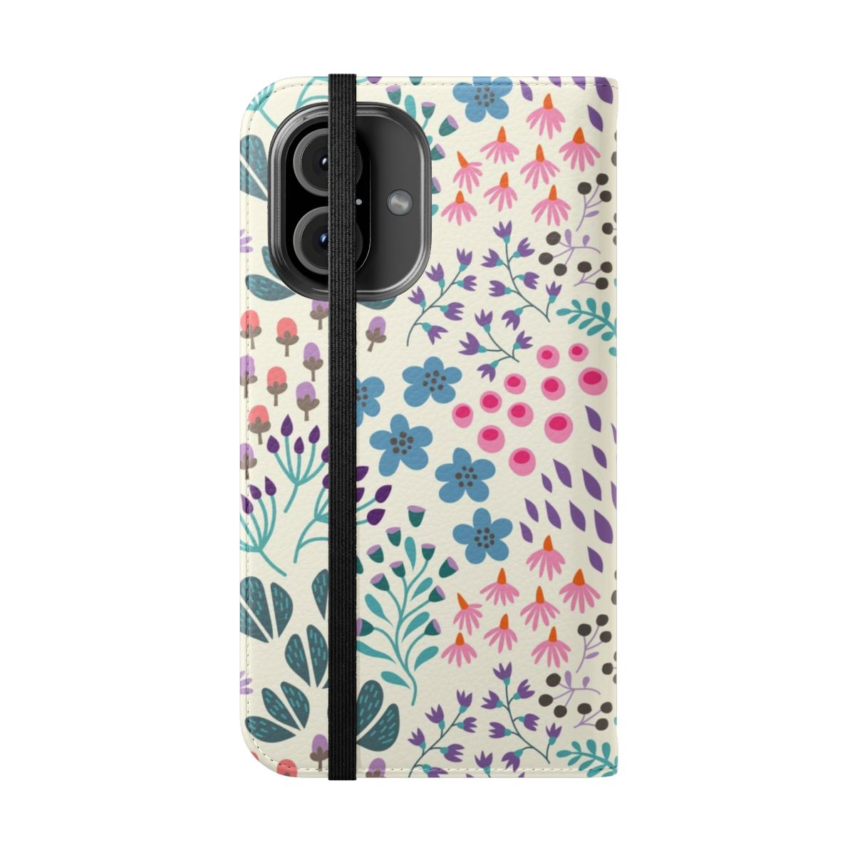 Autumn-inspired botanical pattern on a flip cover phone case - Folded Front