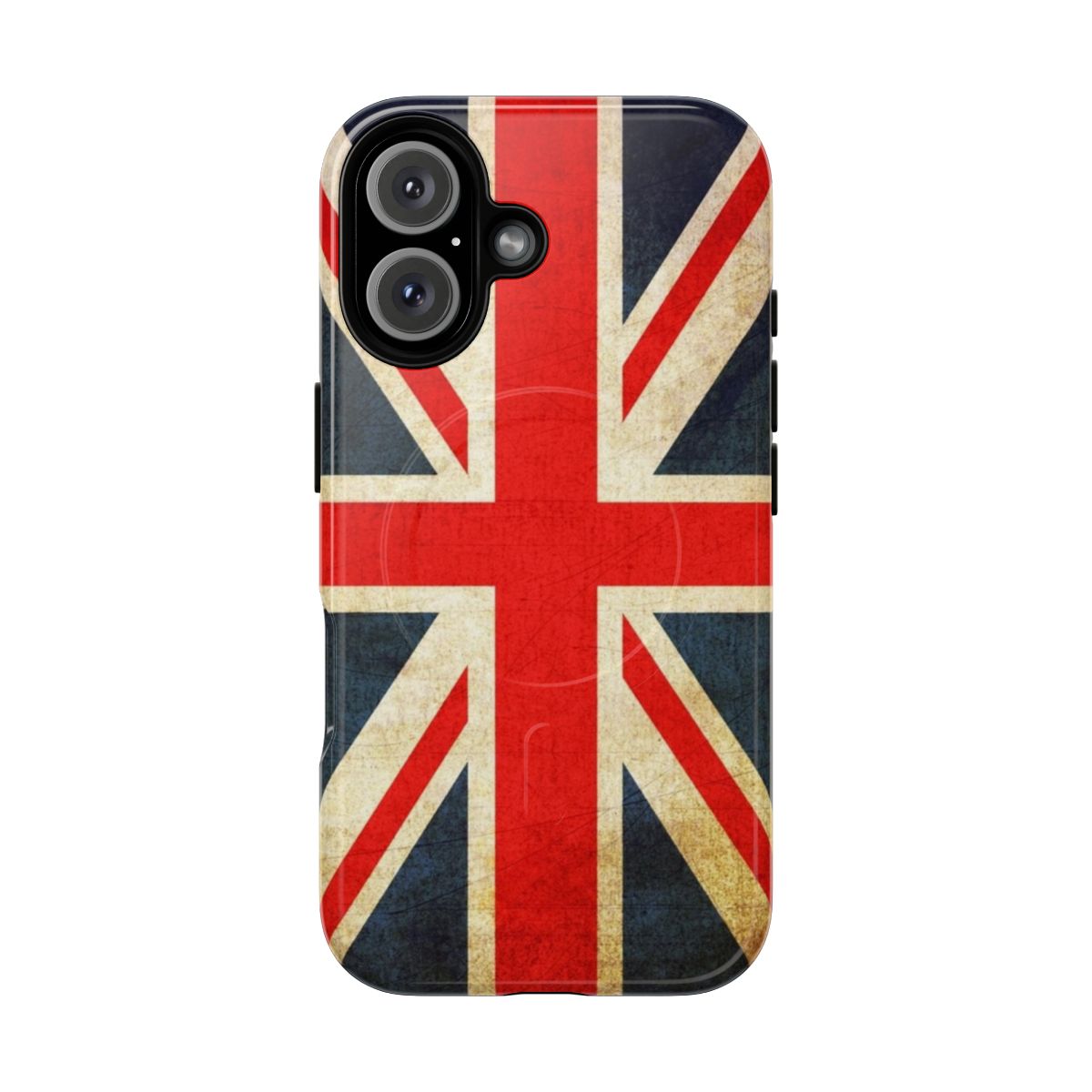 Vintage-style phone case with a distressed, grungy union jack design