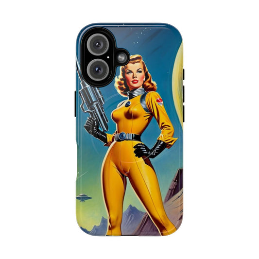 Retro 1950s female space cadet illustration on a magnetic tough phone case