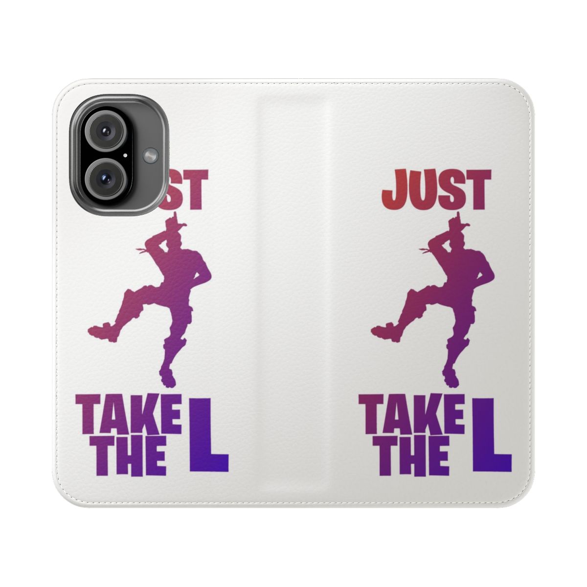 Colorful phone case featuring a character performing the "Take the L" emote from the popular game Fortnite