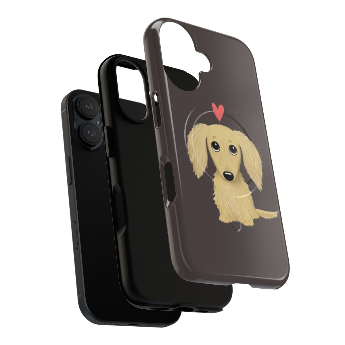 Illustration of a cute cream-colored dachshund dog with a heart design on a phone case - Layers