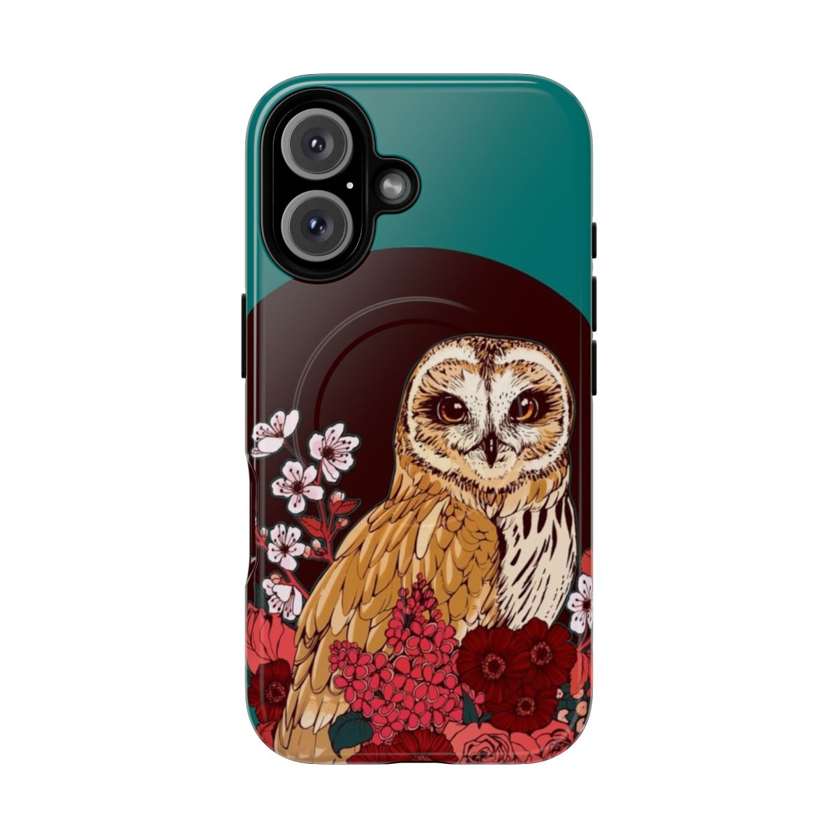 Stylish phone case featuring a striking owl floral eclipse design