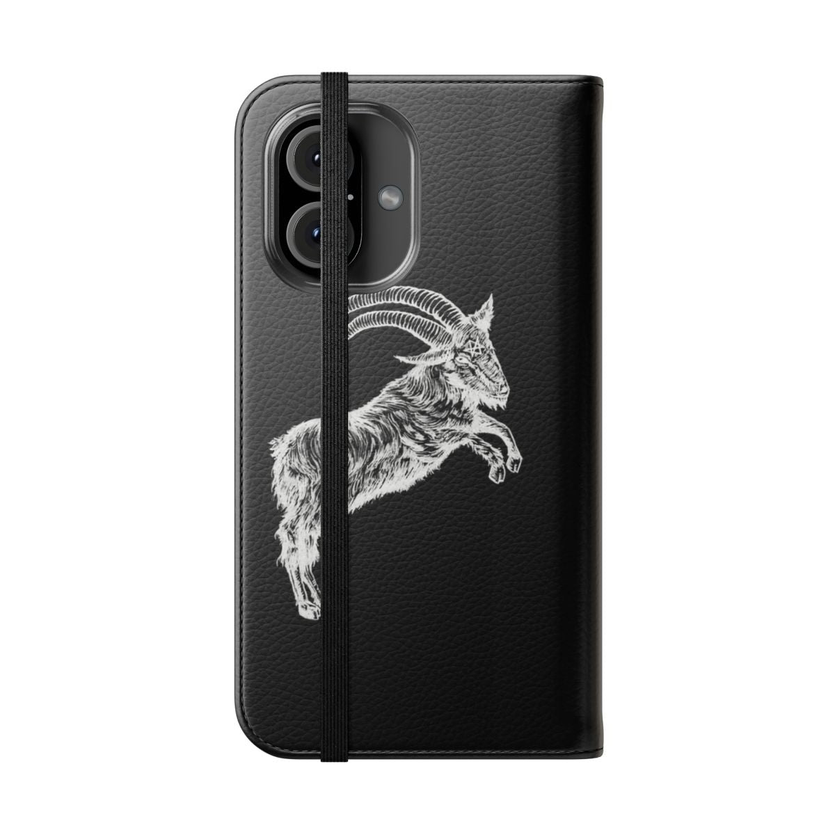 Occult-inspired flip cover phone case featuring pagan and witchcraft imagery. - Folded Front