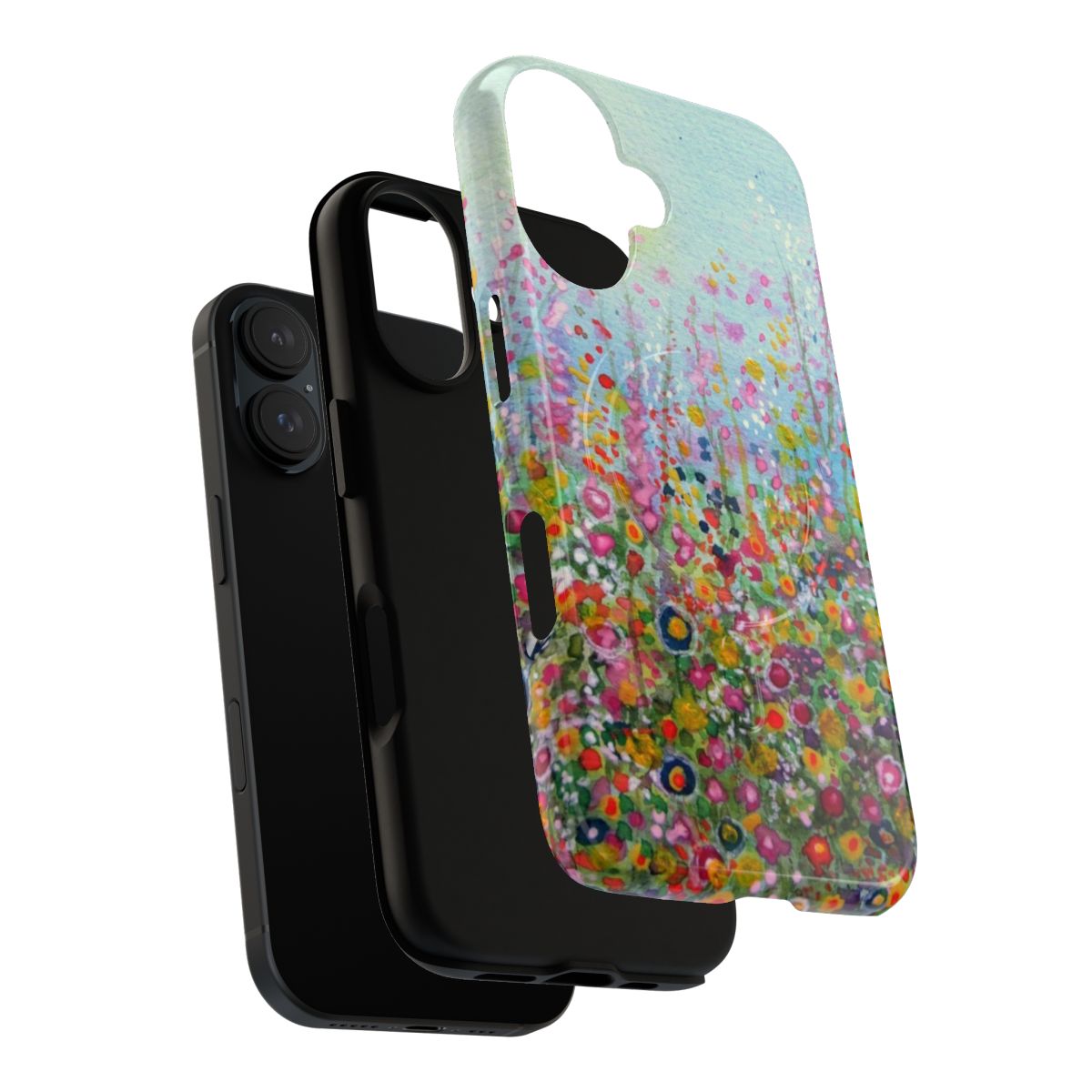 Colorful watercolor painting of a flower meadow on a phone case - Layers