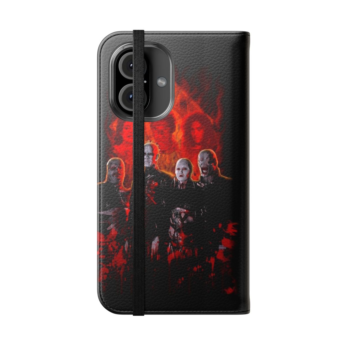 Cenobites Inspired Puzzle Box Flip Cover Phone Case with Pinhead Design - Folded Front