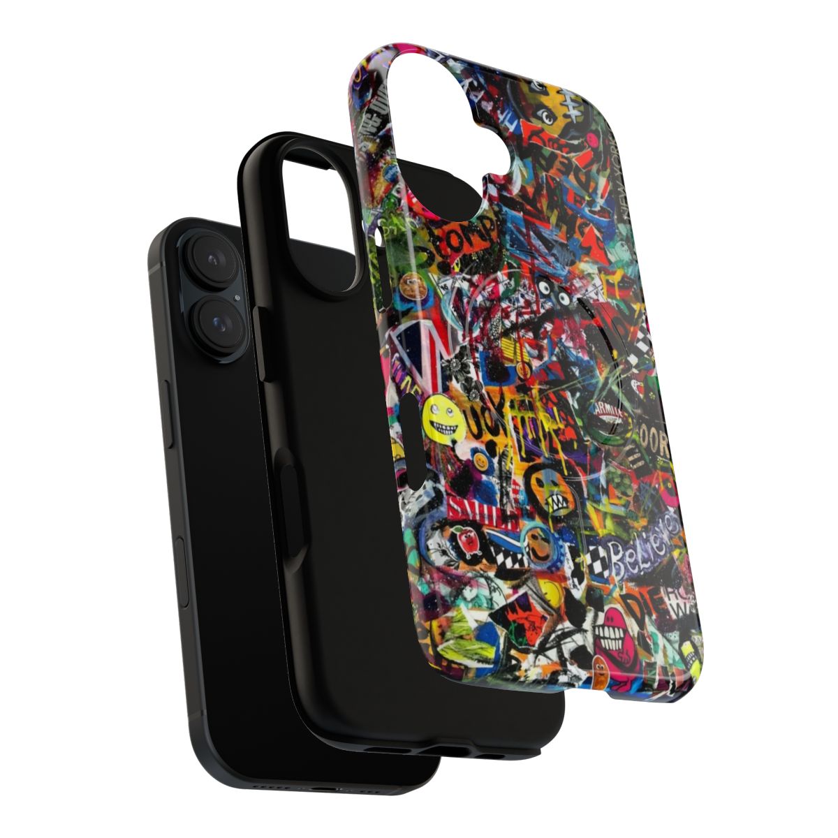 Graffiti-inspired abstract art phone case with magnetic closure - Layers