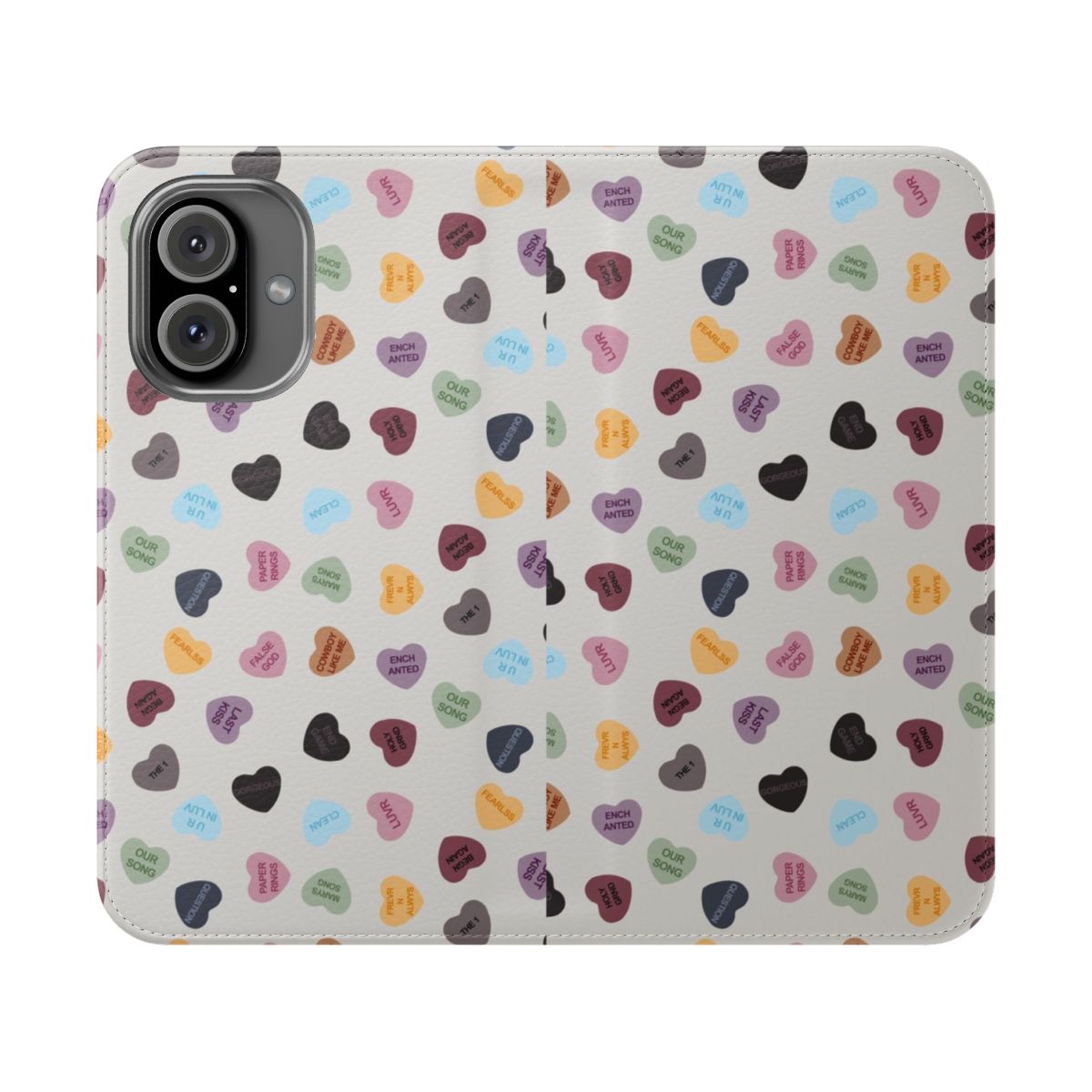 Eras Candy Hearts phone case featuring a Taylor Swift-inspired design