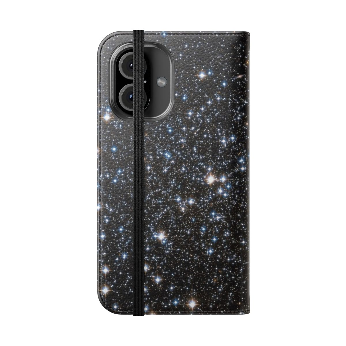 Glittering galaxy-themed phone case with stars and nebula design - Folded Front