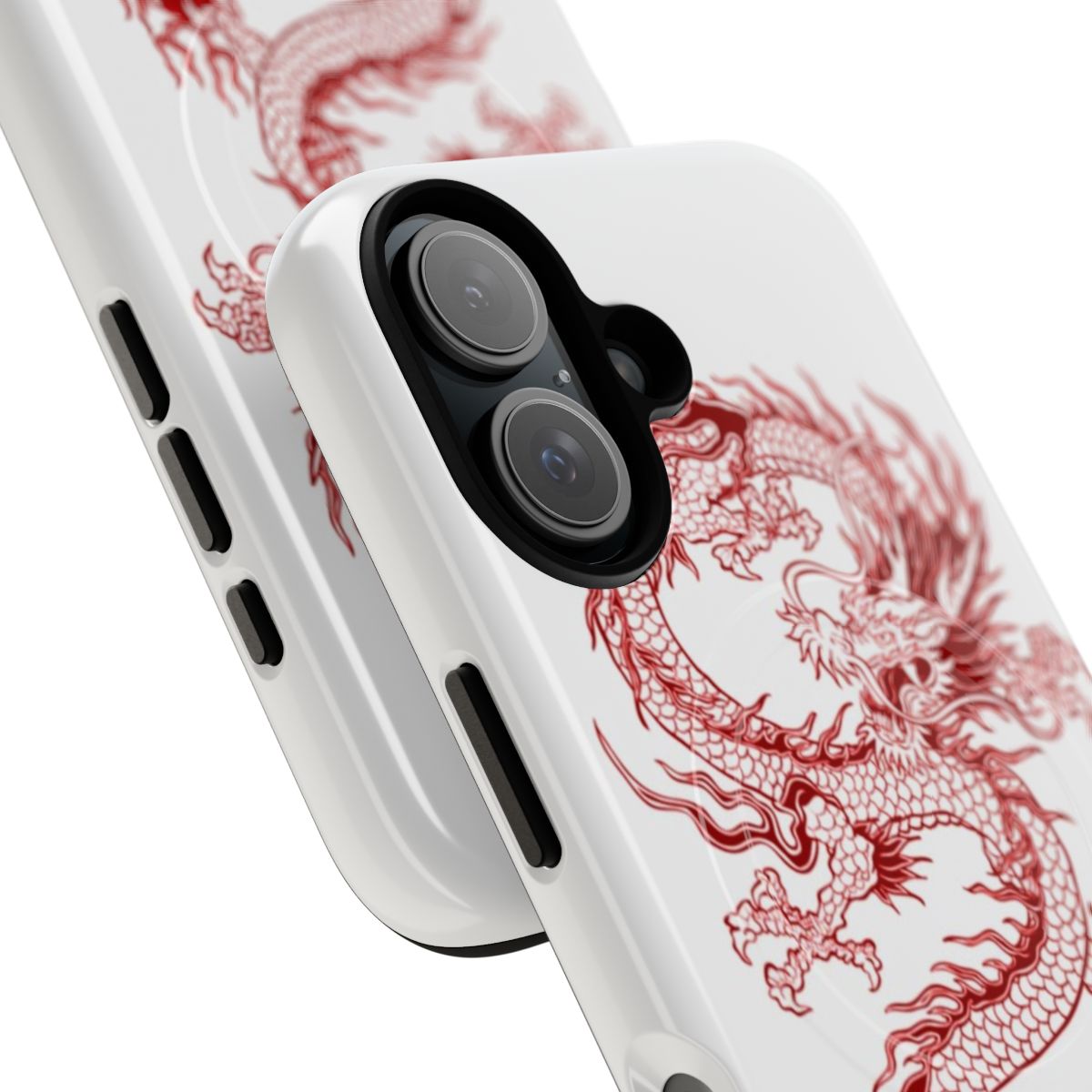 A sleek and stylish red dragon-themed magnetic tough phone case - Detail