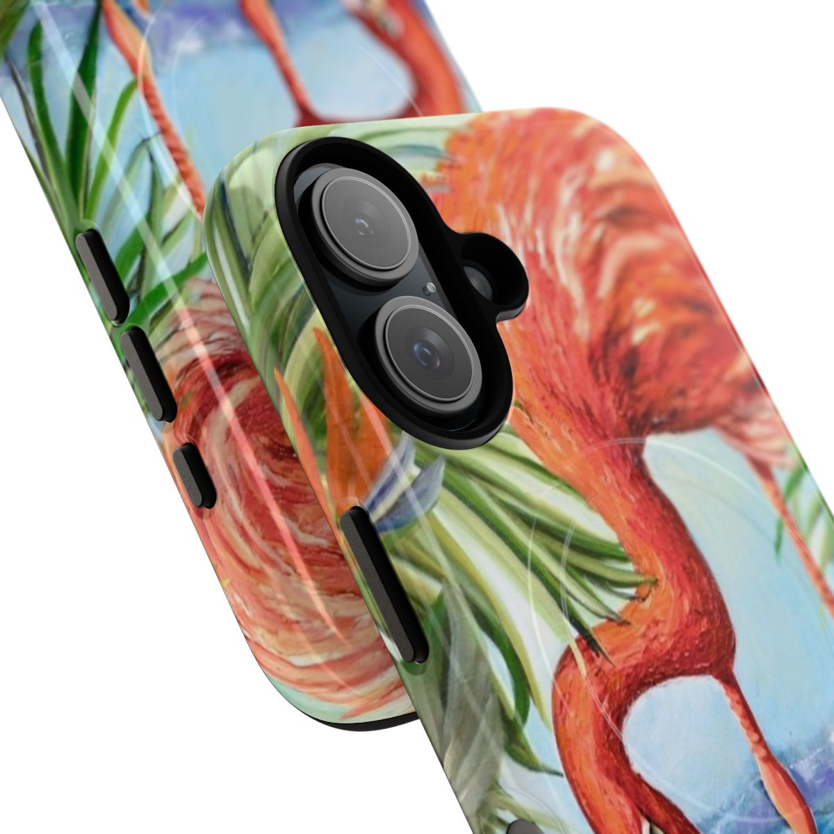 Tropical beach flamingo oil painting bird art magnetic phone case - Detail