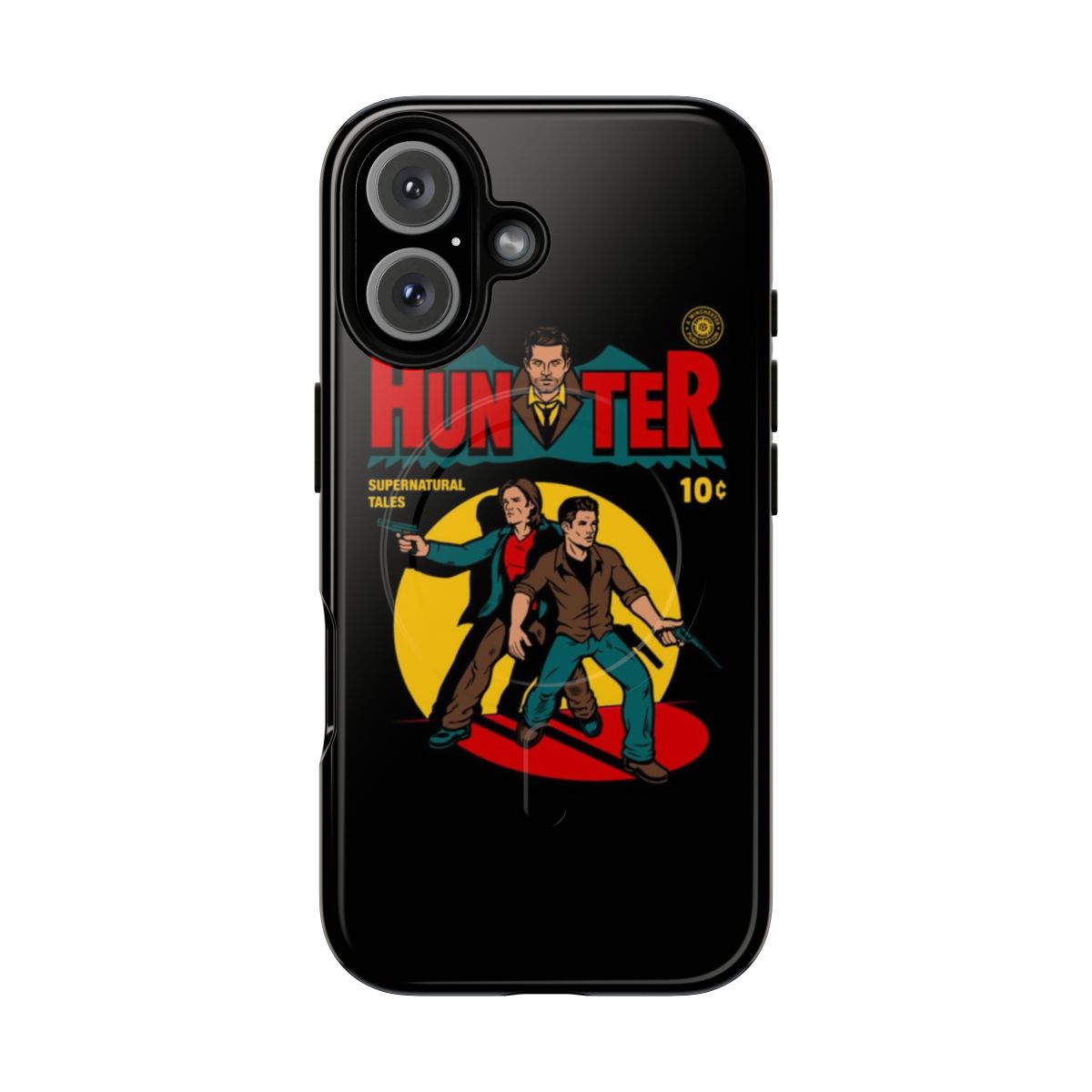 Supernatural-themed comic book style phone case with popular characters and supernatural elements