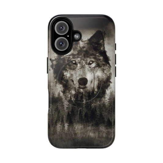 Image of a stylish phone case featuring a black and white wolf design