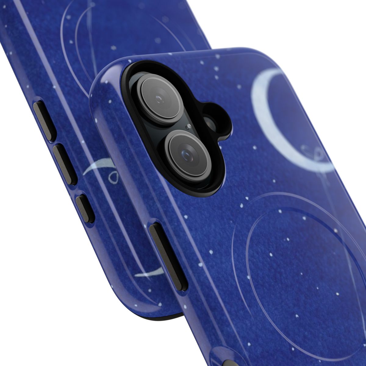 Watercolor design of a moon and waves on a phone case - Detail