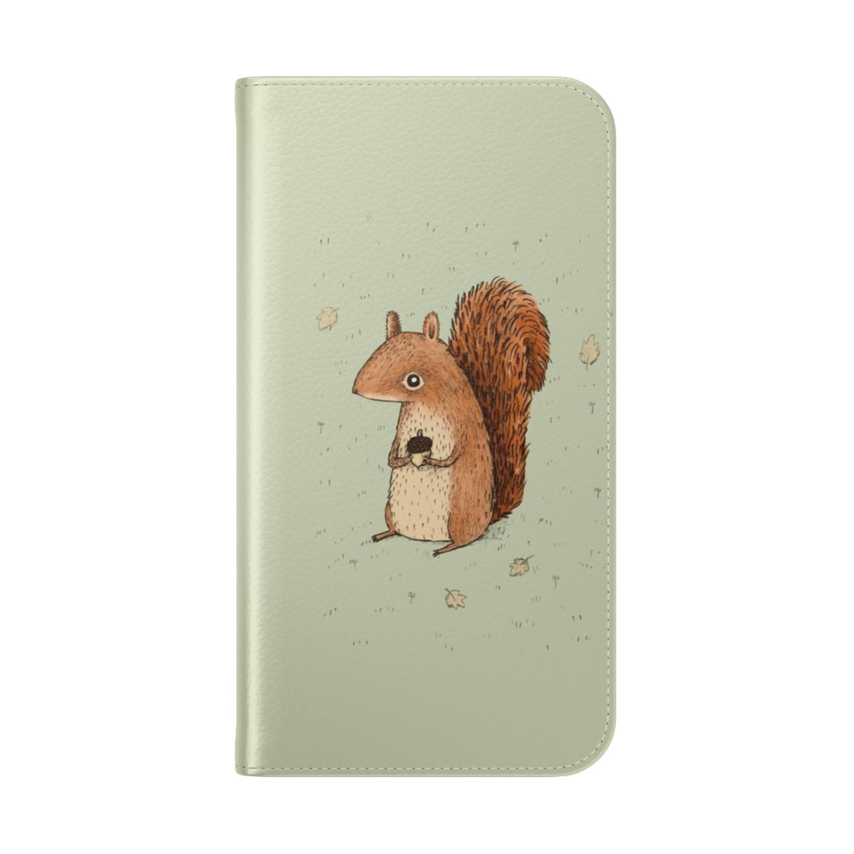 A red squirrel sitting on a leaf-covered branch, perfect for a nature-themed phone case - Folded Back