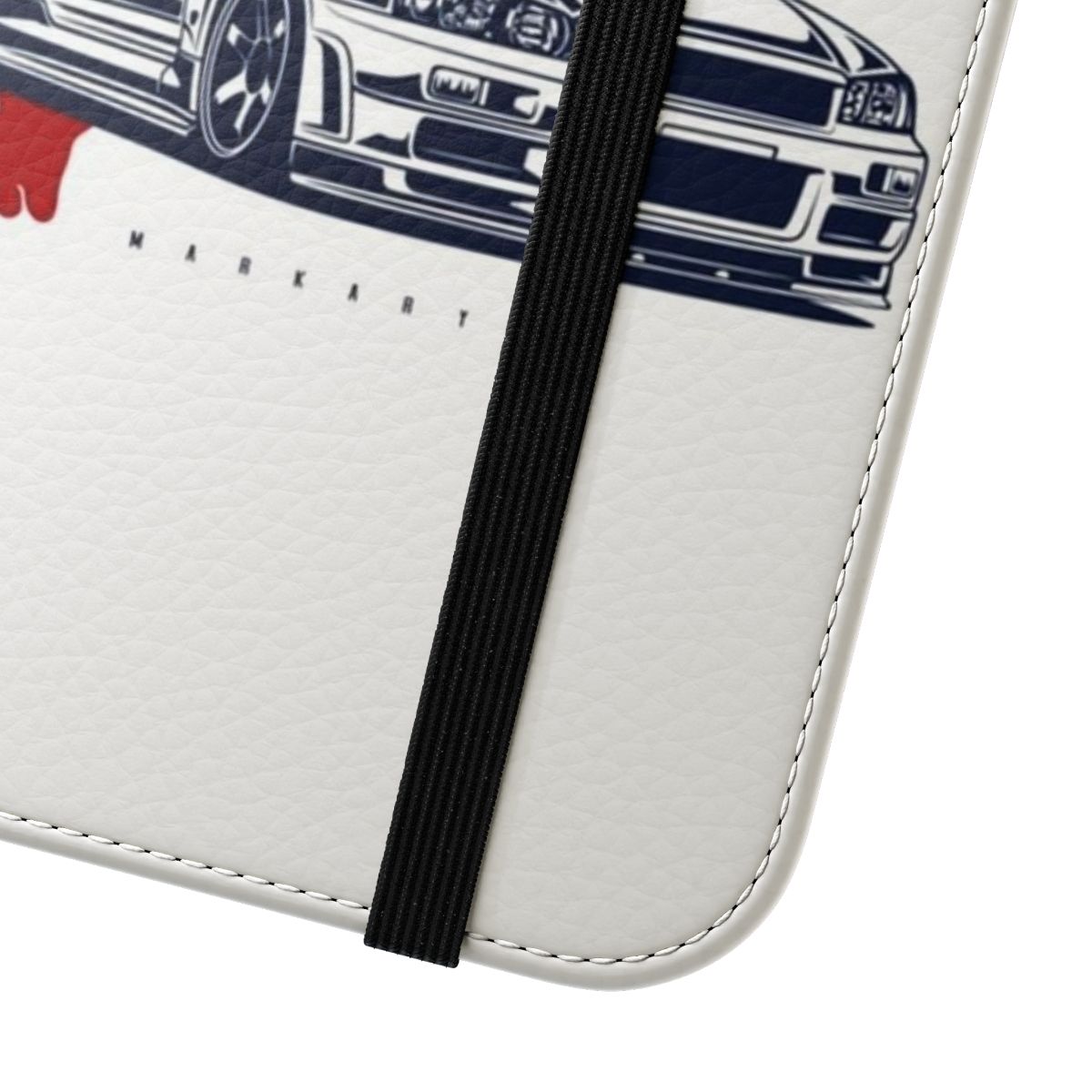 Flip cover phone case featuring JDM cars like RX7, Skyline GTR, and Supra - Close Up