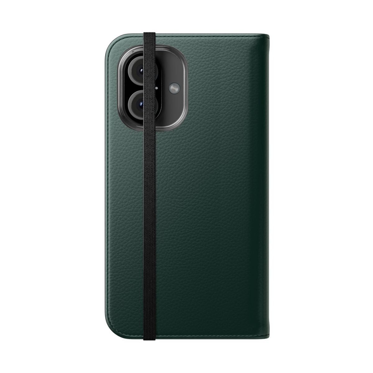 Solid color flip cover phone case in a deep forest green shade - Folded Front