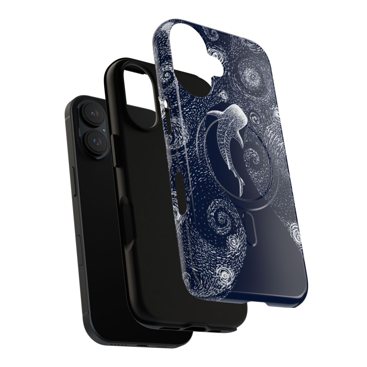 Artistic phone case featuring a whale shark in a Van Gogh-inspired space-themed design - Layers