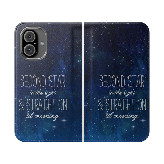 Flip phone case featuring Peter Pan's iconic "Second Star to the Right" design