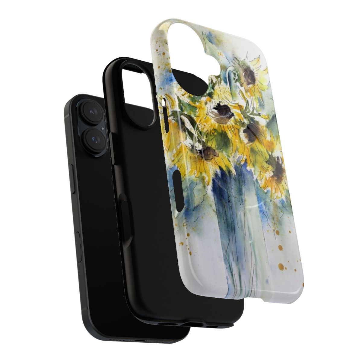 Watercolor sunflower floral art texture design on a protective phone case cover for iPhone and Samsung Galaxy - Layers