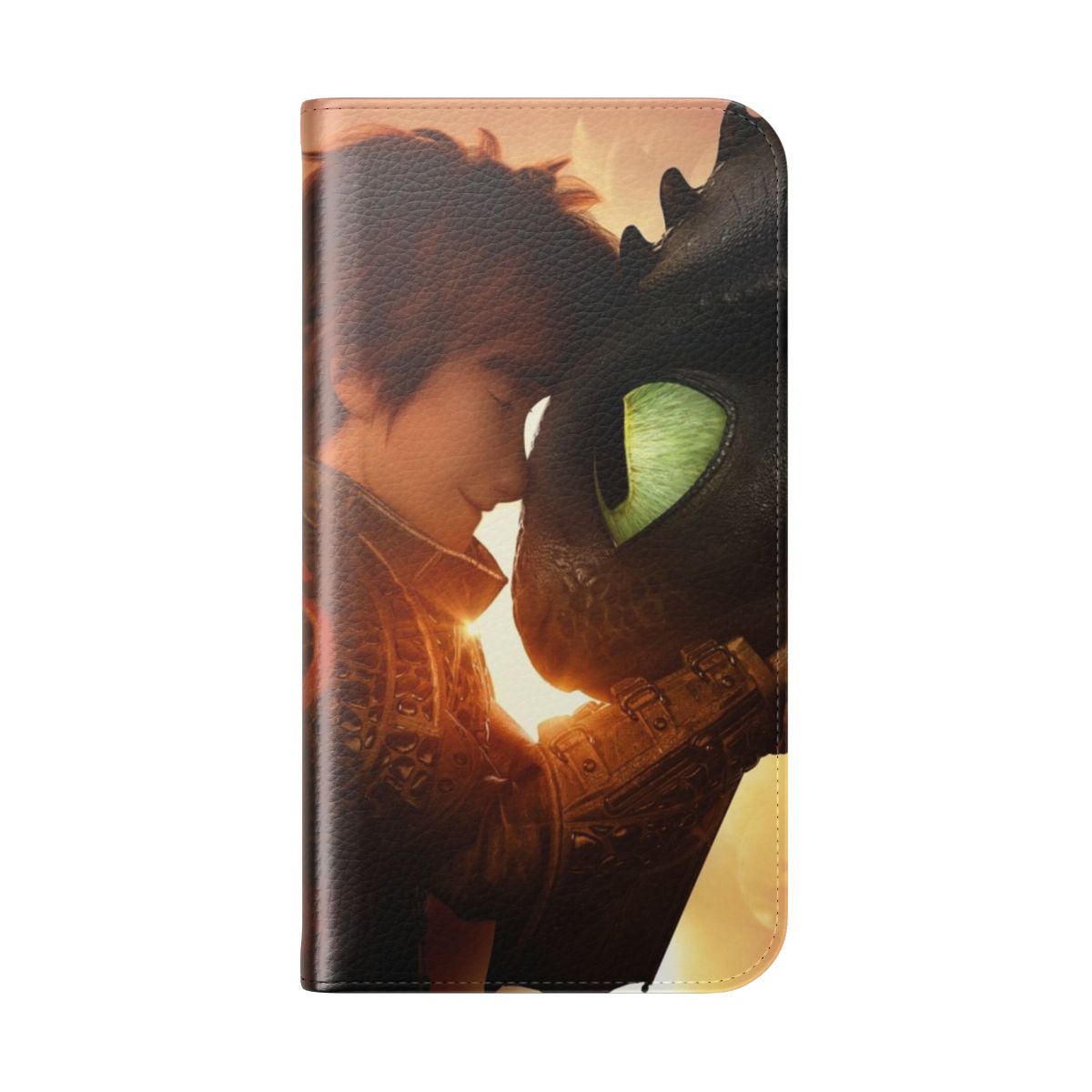 Flip cover phone case with dragon design inspired by the How to Train Your Dragon movie series - Folded Back