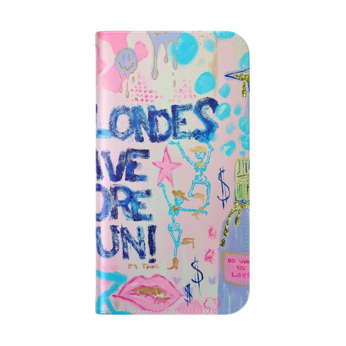 Stylish preppy phone case cover with pink, blue, and gold details - Folded Back