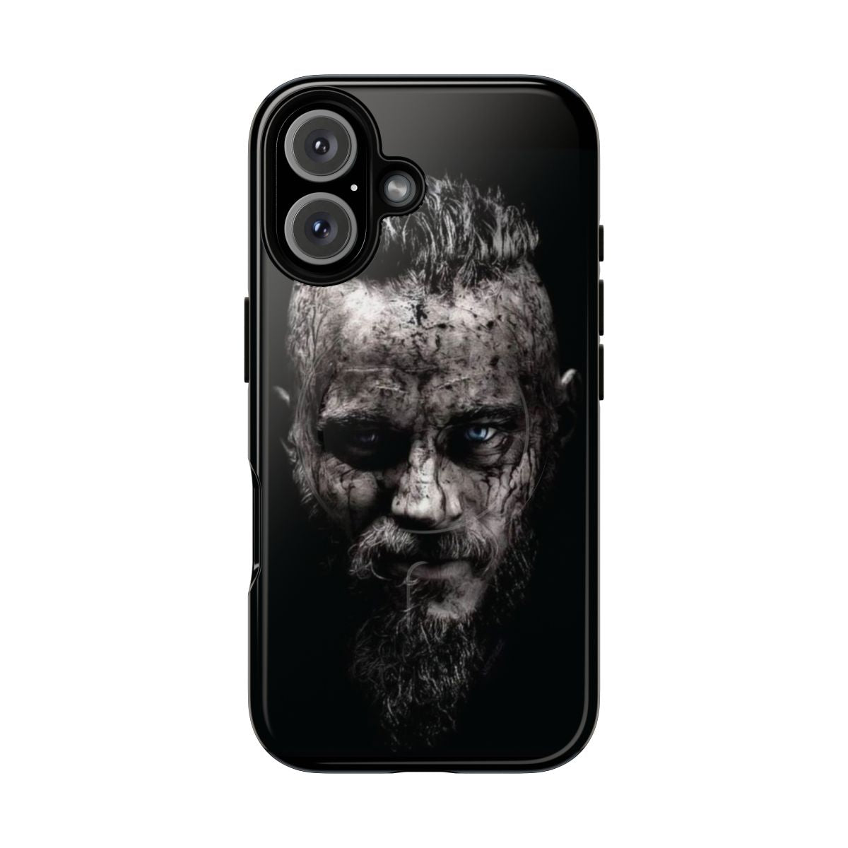 Tough phone case with Ragnar Lodbrok, the legendary Viking warrior, in a magnetic shield design.