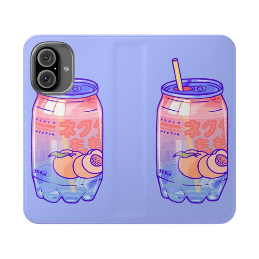 Peach-colored flip phone case with pastel bubbles and a cute, kawaii design