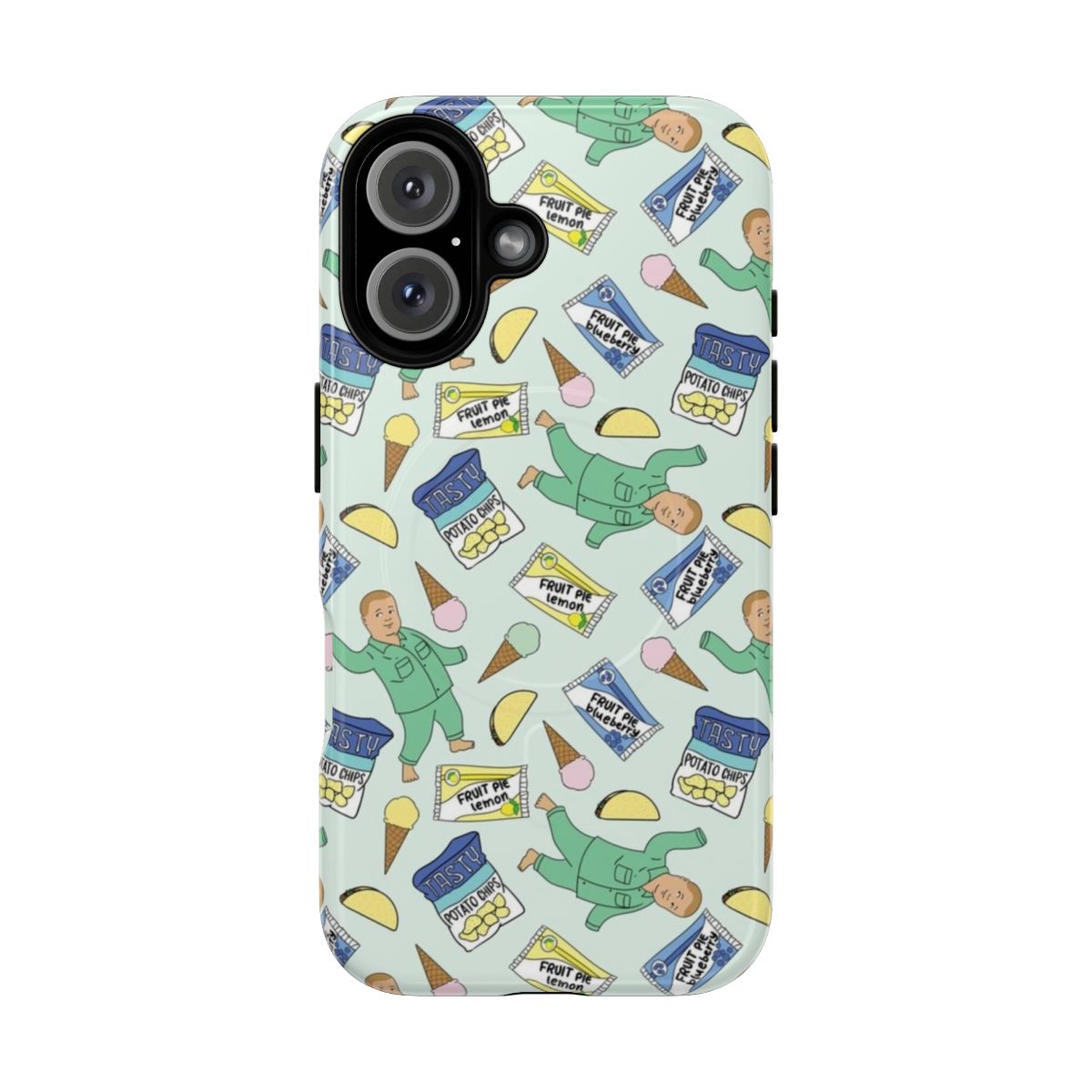 Magnetic tough phone case with a retro pattern inspired by the TV show King of the Hill, featuring the character Bobby Hill.