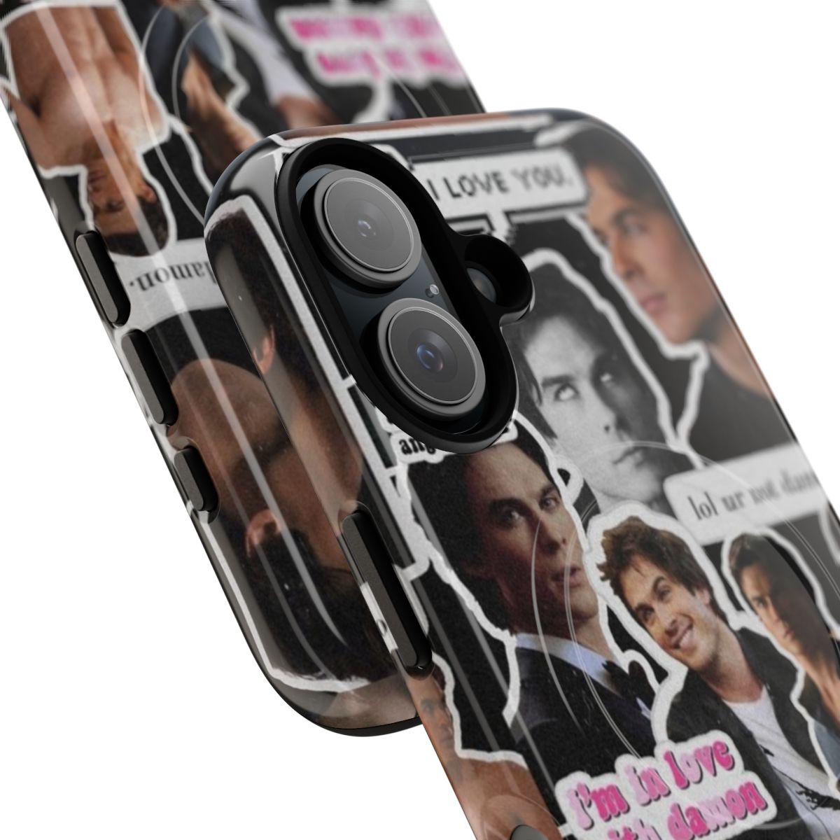 Protective phone case featuring a design inspired by Ian Somerhalder's character Damon from The Vampire Diaries. - Detail