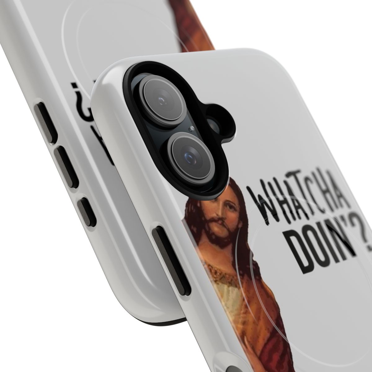 Magnetic tough phone case with a Jesus-themed meme design - Detail