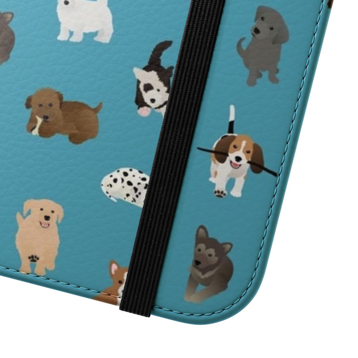 Flip cover phone case with a cute puppy pattern design - Close Up