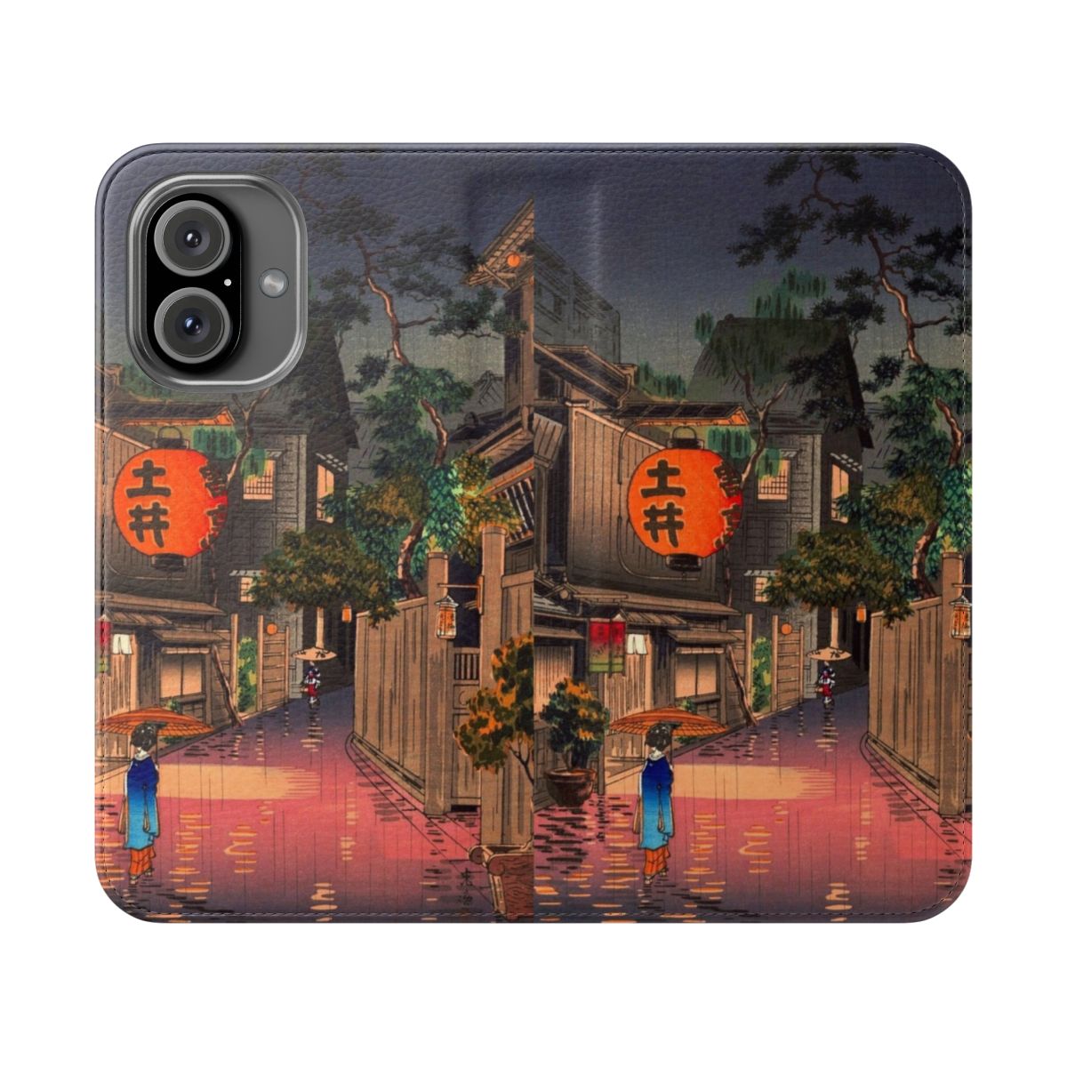 Flip cover phone case featuring a traditional Japanese woodblock art design.