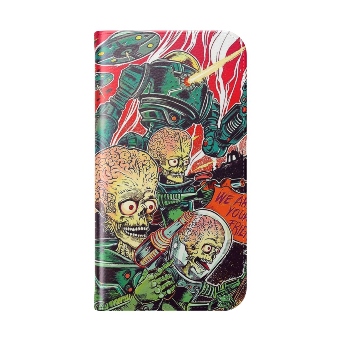 Friends-inspired flip cover phone case with sci-fi Mars Attacks-themed design - Folded Back