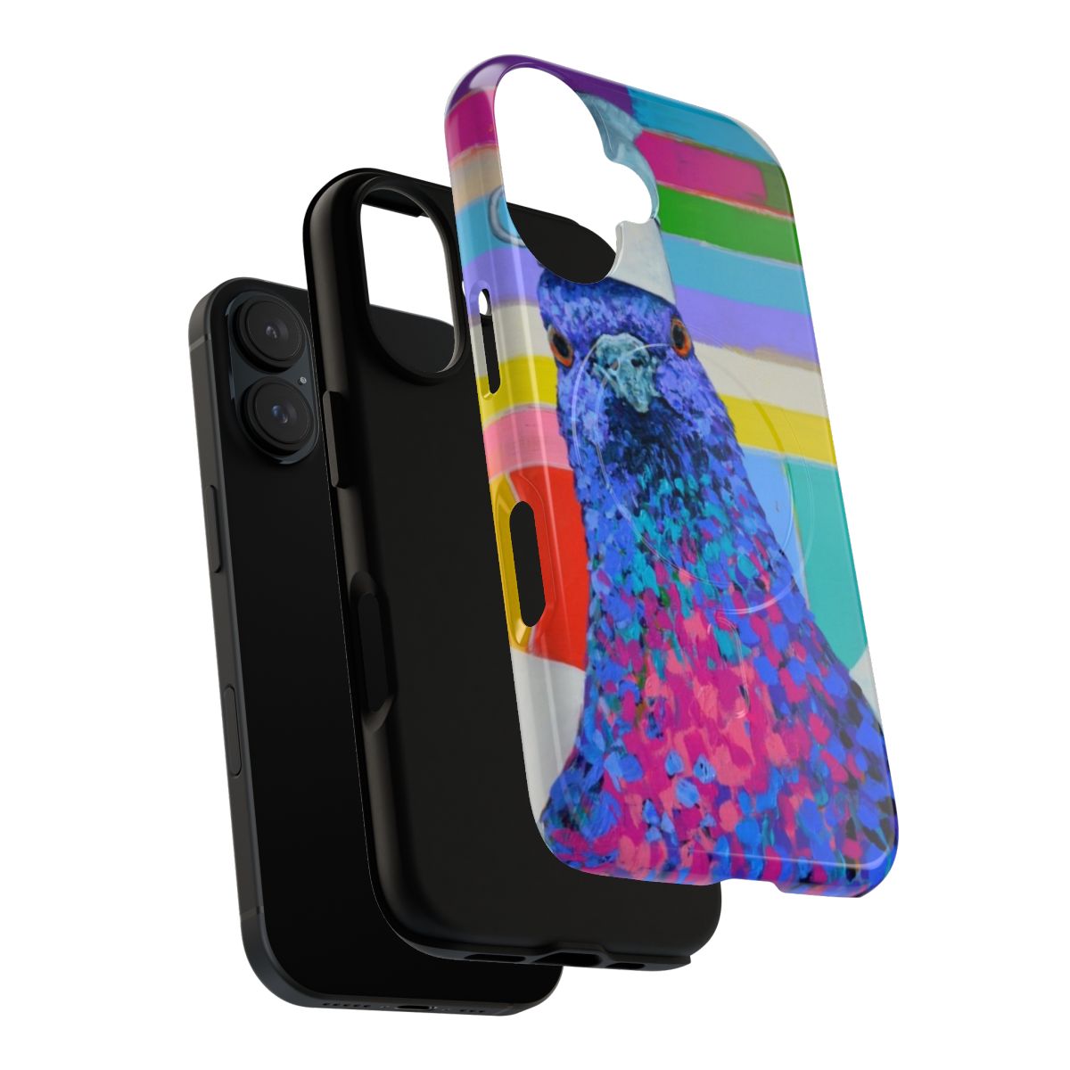 Vibrant phone case featuring a charming bird and cat artwork in a whimsical, contemporary style. - Layers