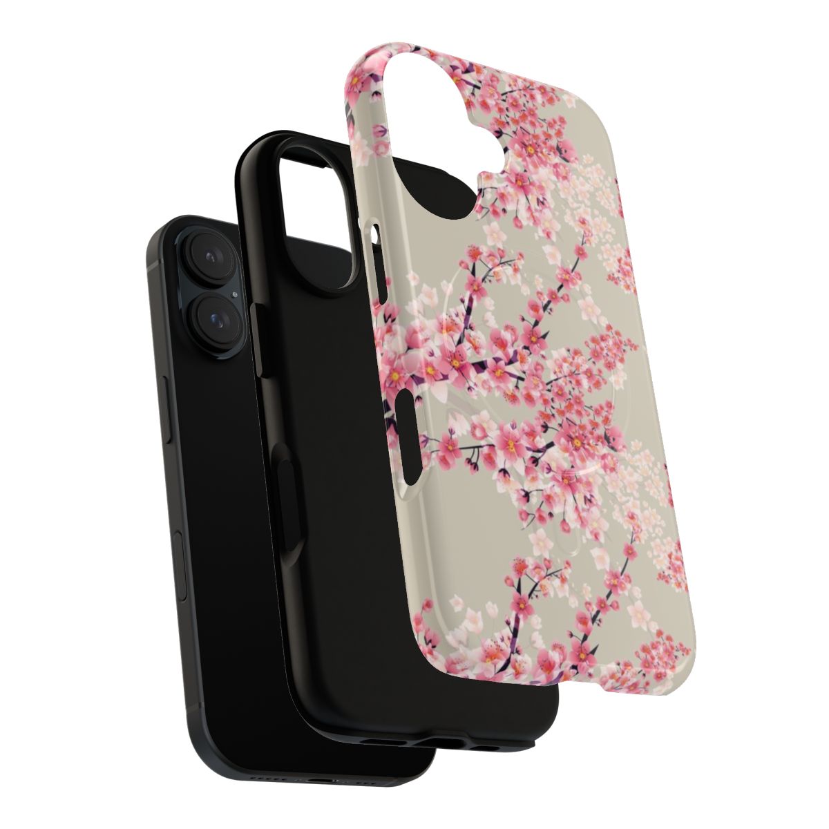 Elegant pink cherry blossom and floral pattern on a tough phone case - Layers