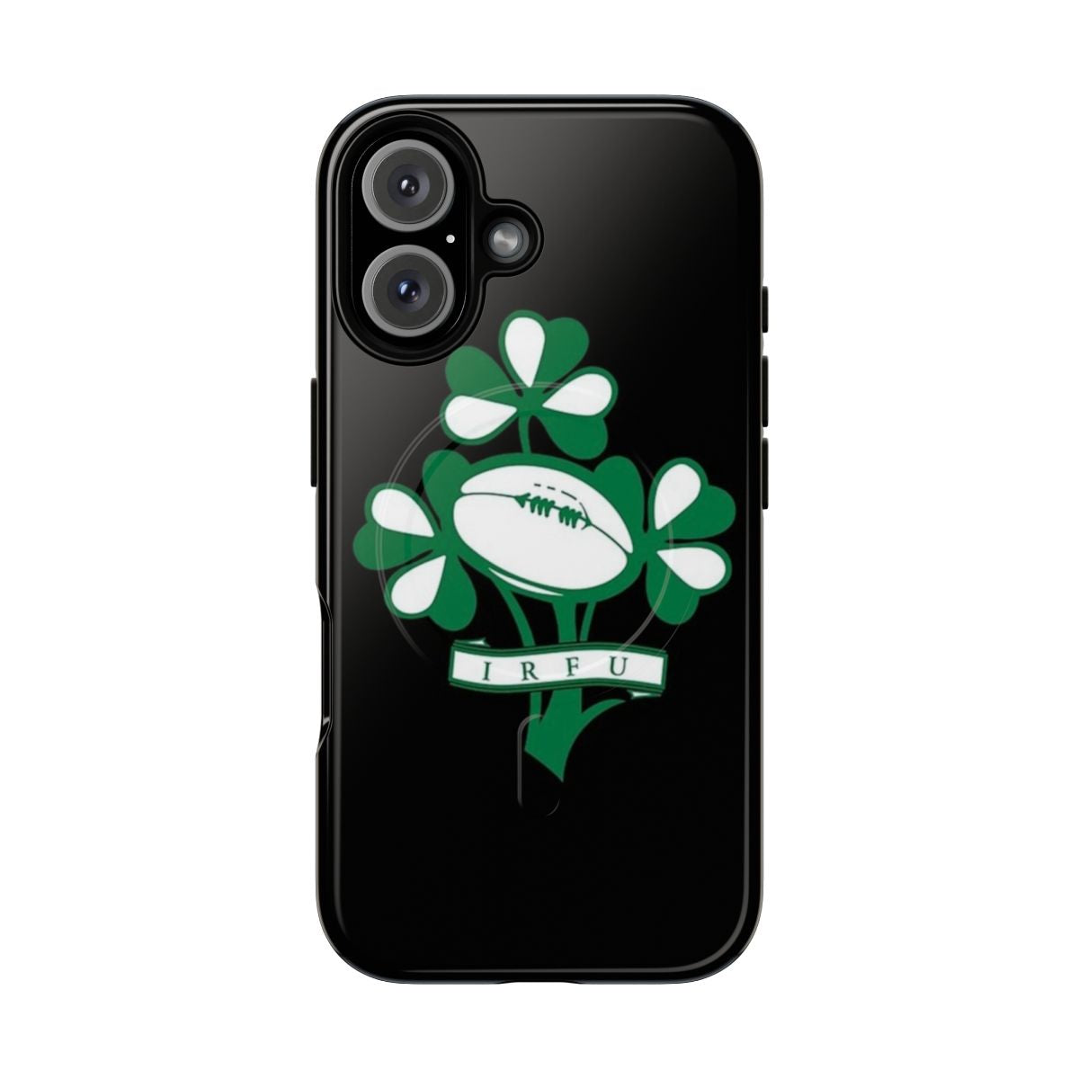 Artistic phone case featuring the Ireland rugby union symbol and pop art design