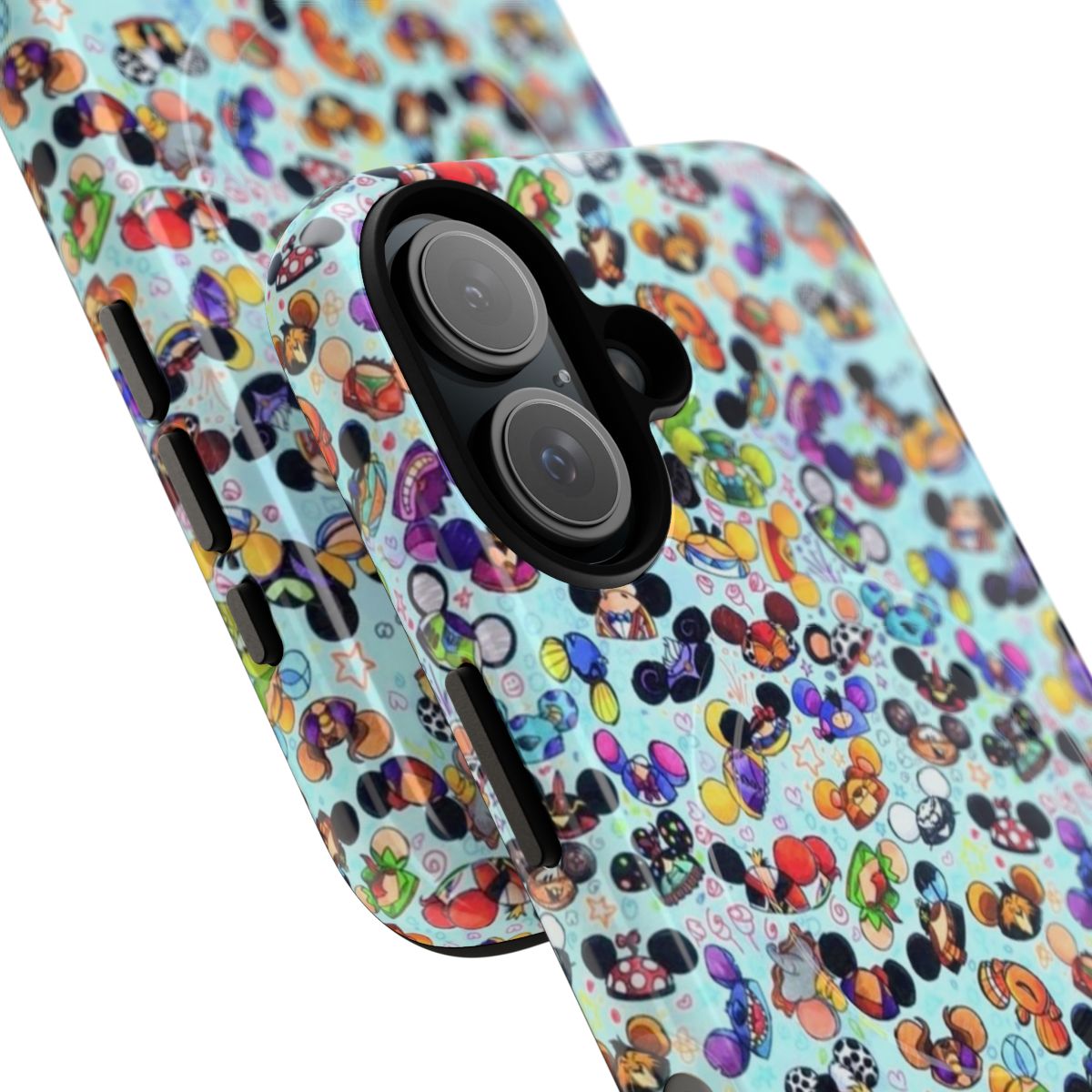 Colorful magnetic phone cases featuring popular Disney characters like Mickey Mouse, Minnie Mouse, and more. - Detail