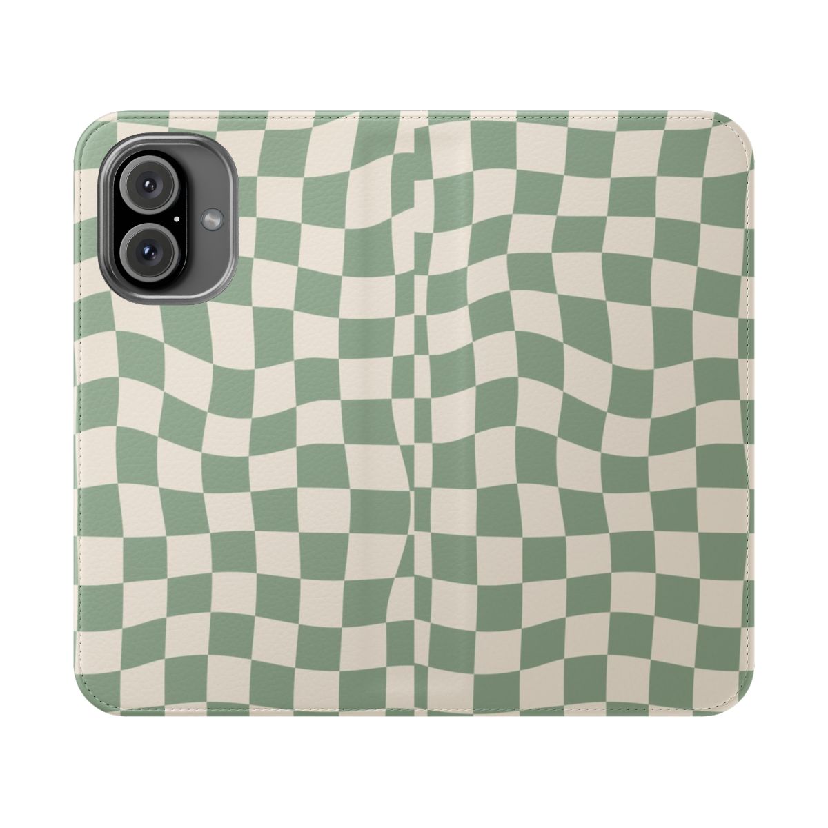 Sage green checkered pattern phone case with a vintage aesthetic