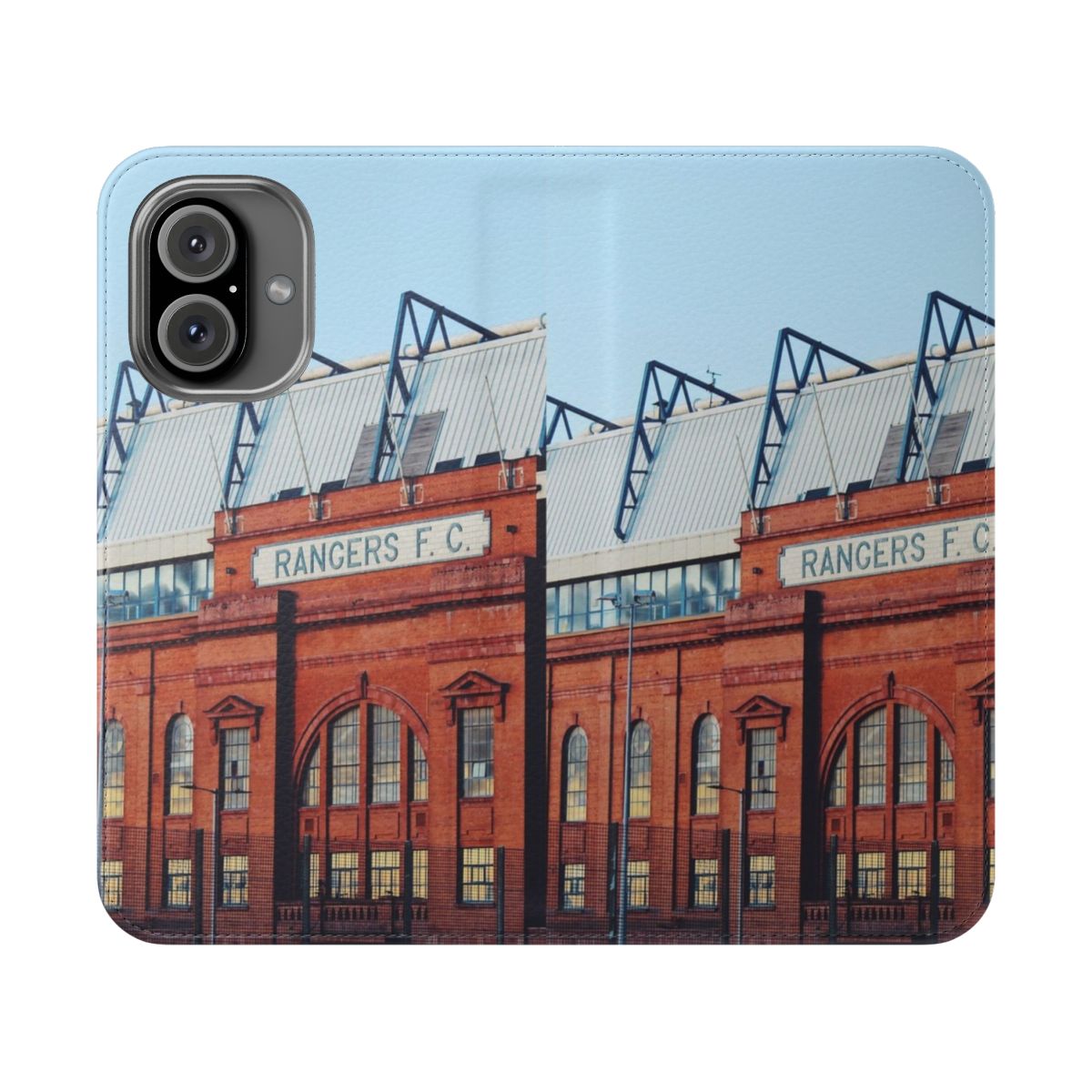 Artistic photograph of Ibrox Stadium in Glasgow, Scotland at blue hour.