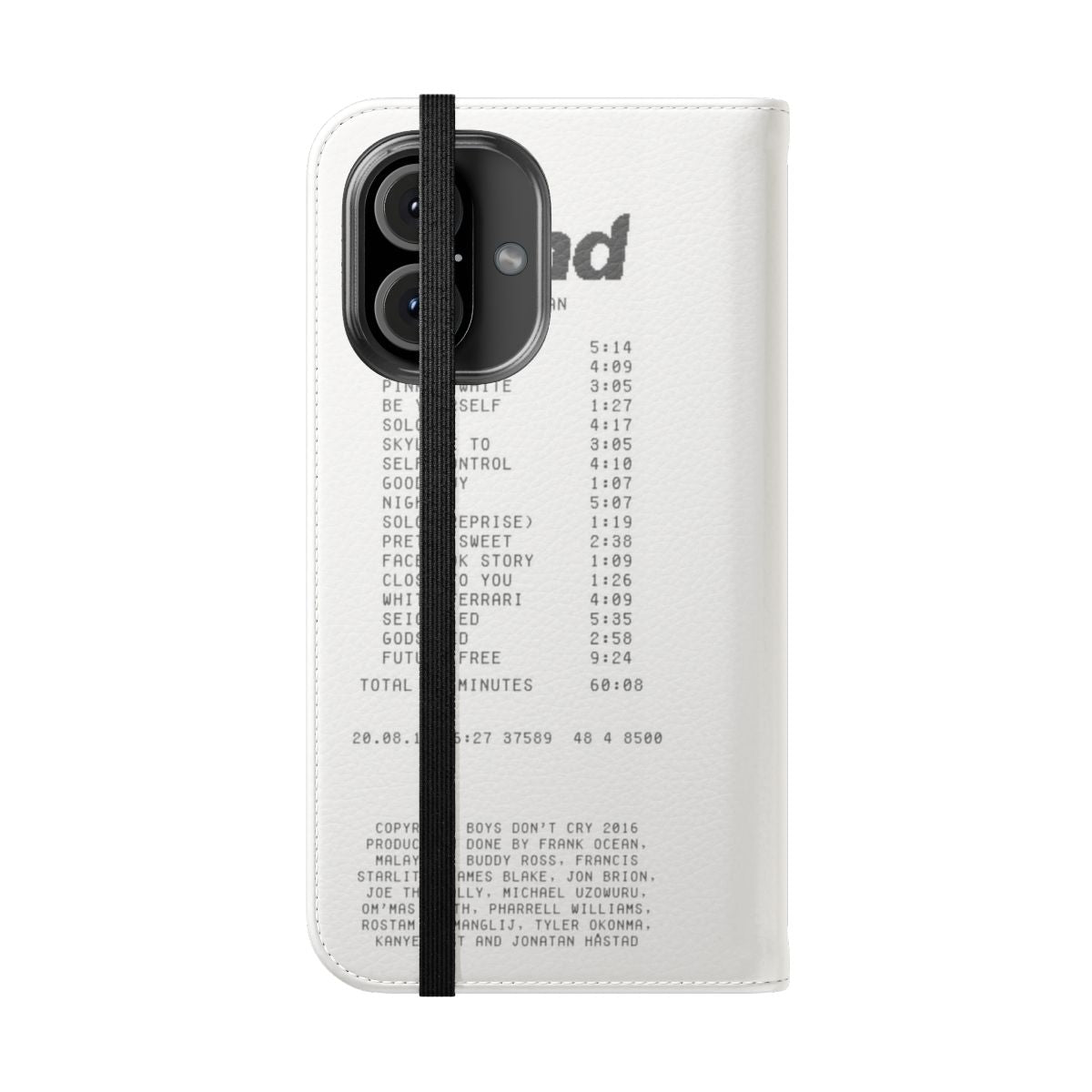 Flip cover phone case featuring a graphic design inspired by Frank Ocean's album "Blonde" - Folded Front