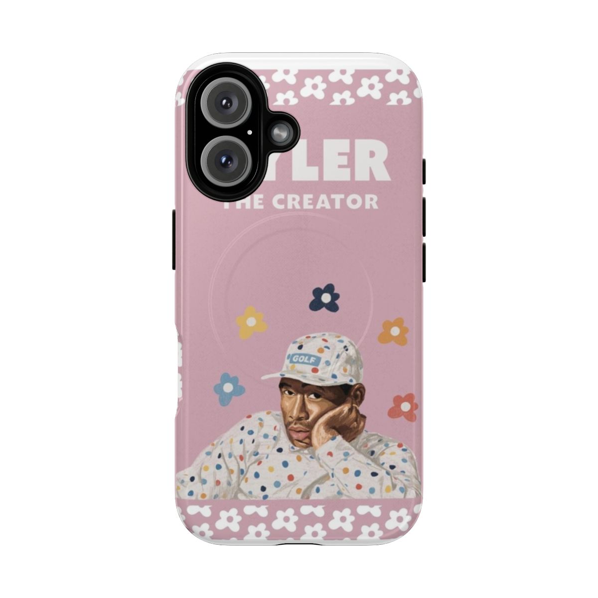 Stylish phone case featuring a Tyler the Creator inspired flower border design