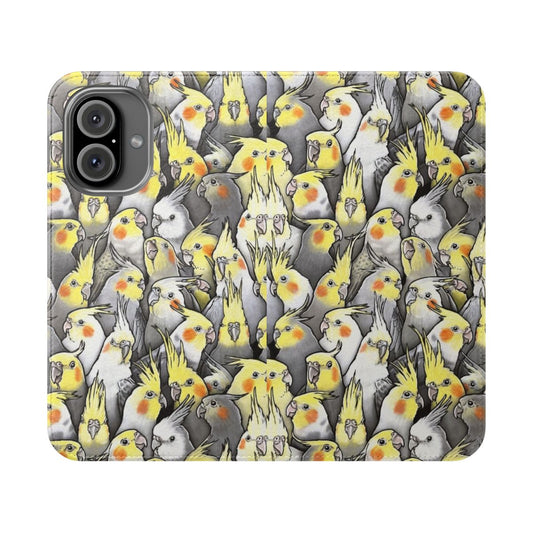 Vibrant cockatiel bird design on a protective phone case